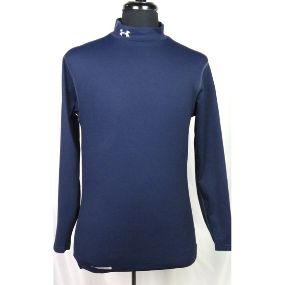 Under Armour Cold Gear Mock Fitted Navy Blue Stretch Athletic Shirt Men's Medium - Picture 2 of 7